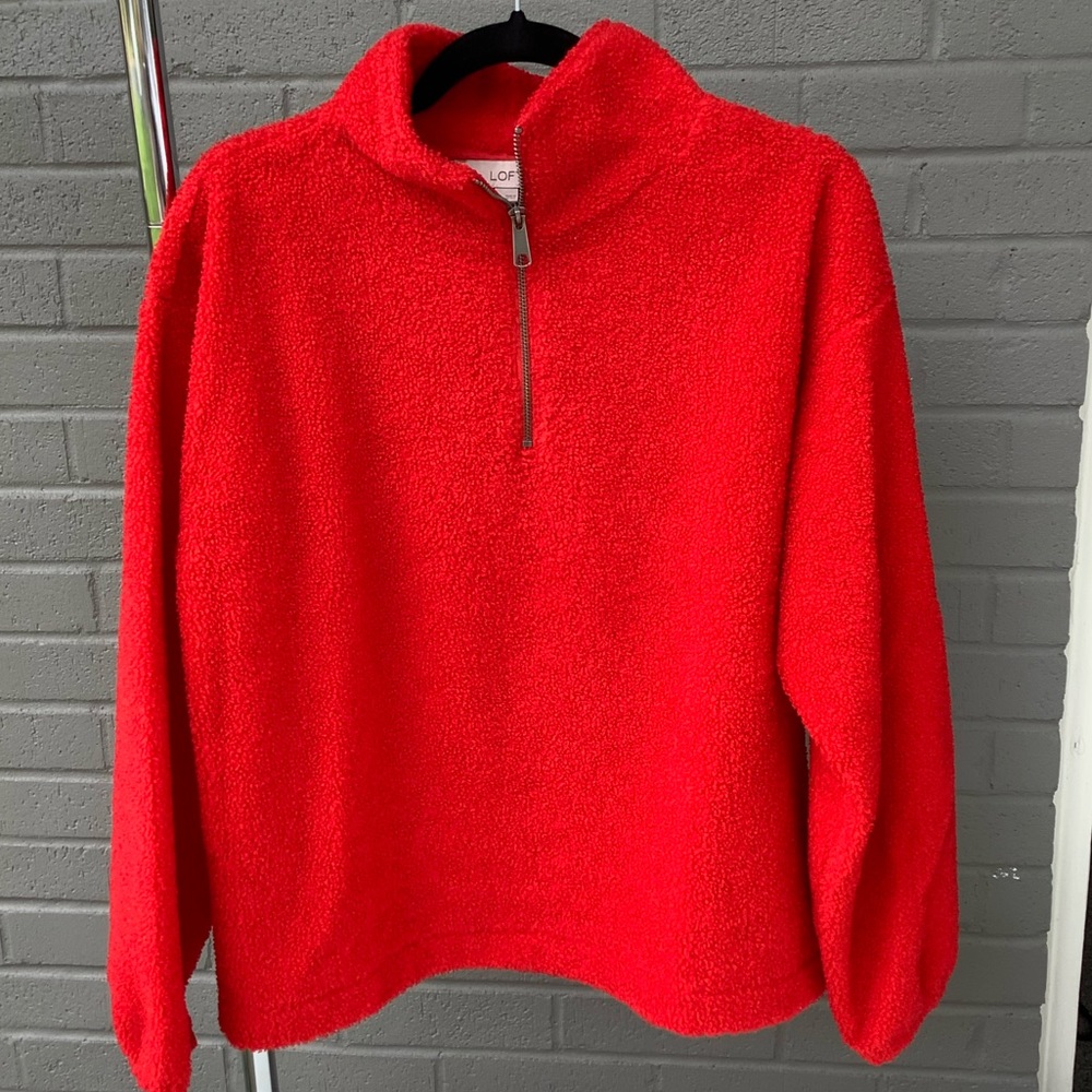 LOFT Sherpa Zip Sweatshirt Fierce Red size M